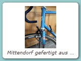 Mittendorf gefertigt aus Super Vitus 980 Rohrsatz, Ausstattung Campagnolo Super Record / Shimano Dura Ace EX
Eigentümer Frank, Delmenhorst