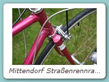 Mittendorf Straßenrennrad aus 1977/78, als Trainingsrad wurde es damals mit gebrauchten Teilen ausgestattet.
Eigentümer: Johannes Mittendorf, Uetersen
