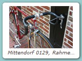 Mittendorf 0129, Rahmen aus Mitte der 1980er Jahre
Ausstattung: Shimano 600 TriColor, 3ttt Lenker, Vorbau und Sattelstütze, Selle Italia Turbo Matic Sattel
Eigentümer: Johannes Mittendorf, Uetersen 