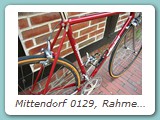 Mittendorf 0129, Rahmen aus Mitte der 1980er Jahre
Ausstattung: Shimano 600 TriColor, 3ttt Lenker, Vorbau und Sattelstütze, Selle Italia Turbo Matic Sattel
Eigentümer: Johannes Mittendorf, Uetersen 